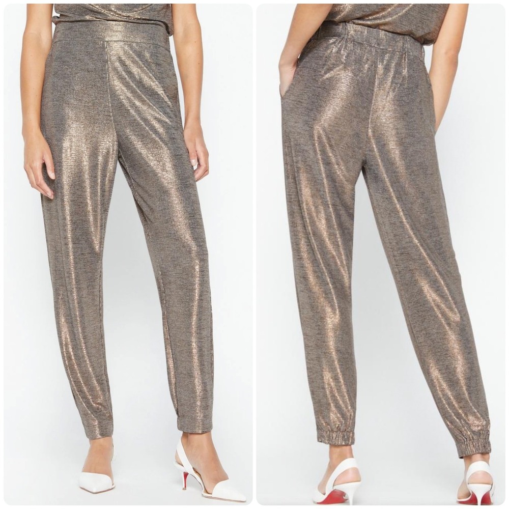 Brochu Walker Womens Bronze Metallic Rita Glam New Years Jogger Pants Size S